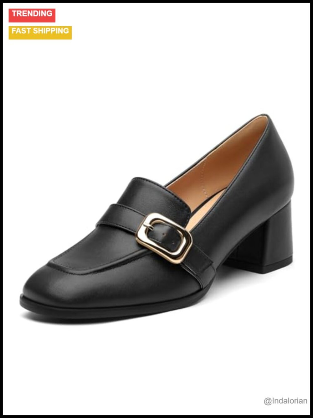 Women's Chunky Heel Loafers Square Toe Buckle Slingback Work Shoes